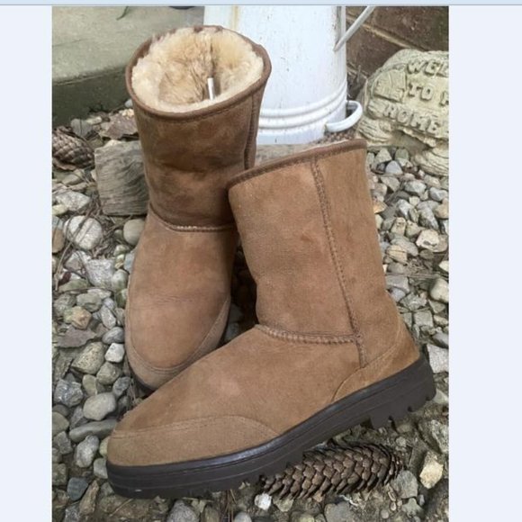 UGG Other - UGG Mens Ultra Short 5220 Brown Sheepskin Pull On Winter Boots Size 9